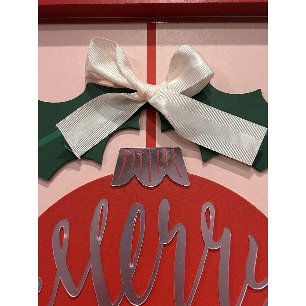 Ashland Berry Jolly Merry Christmas Wall Plaque Sign Red Wood Hanging Décor